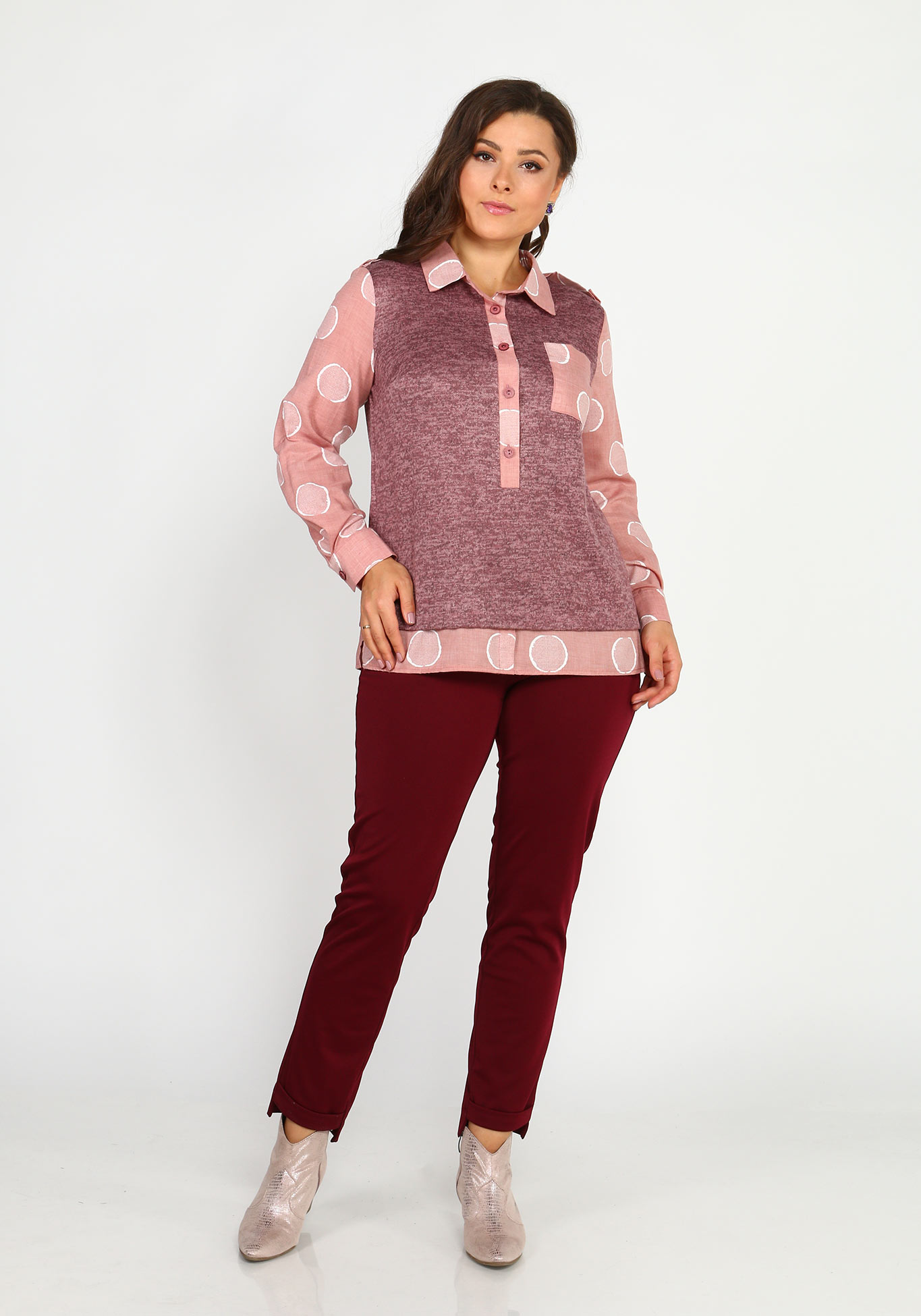 Блуза комбинированная с пуговицами Elletto Life, размер 44, цвет сиреневый - фото 2