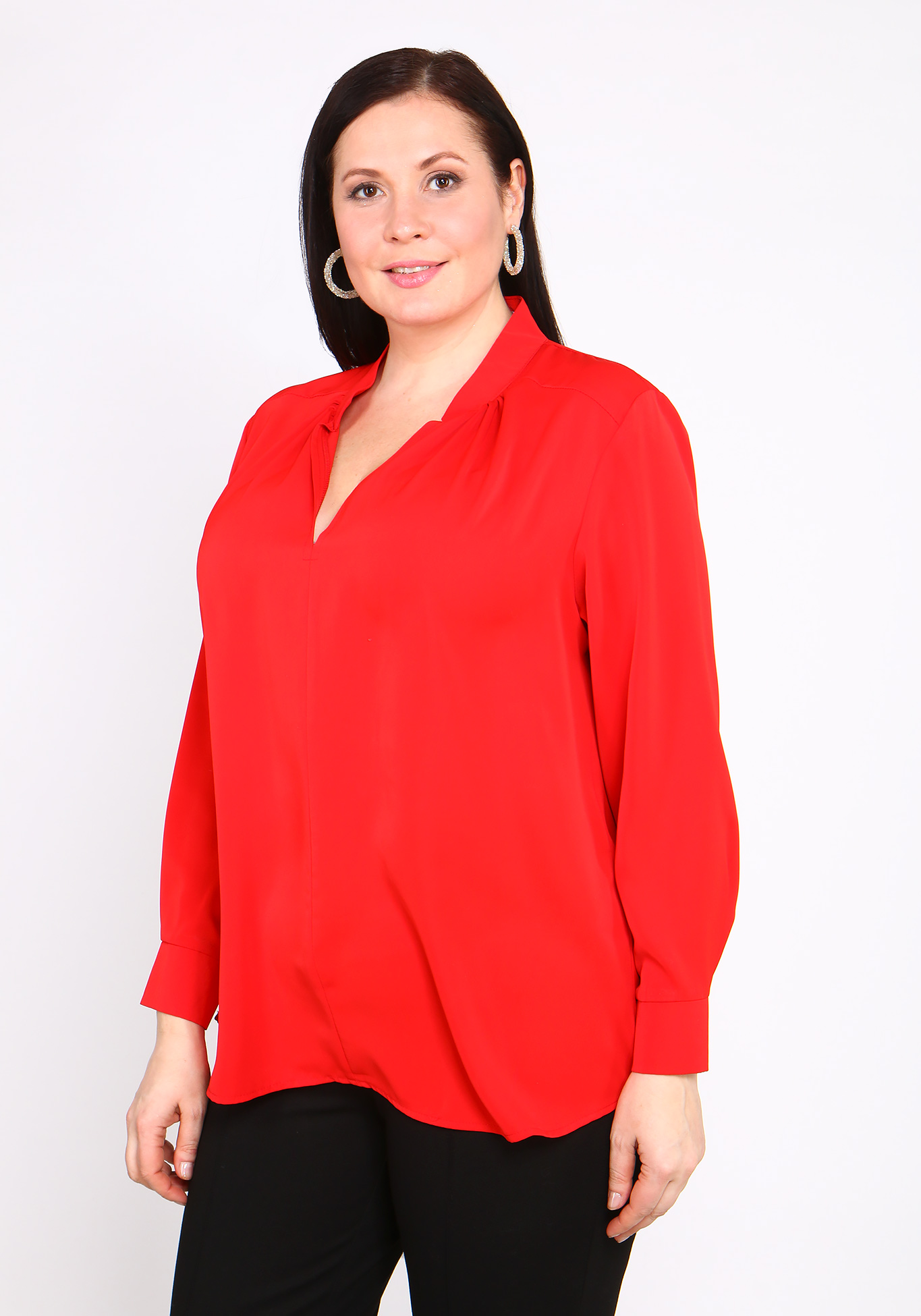 Блуза однотонная с v-образным вырезом Bianka Modeno, размер 52, цвет красный - фото 1