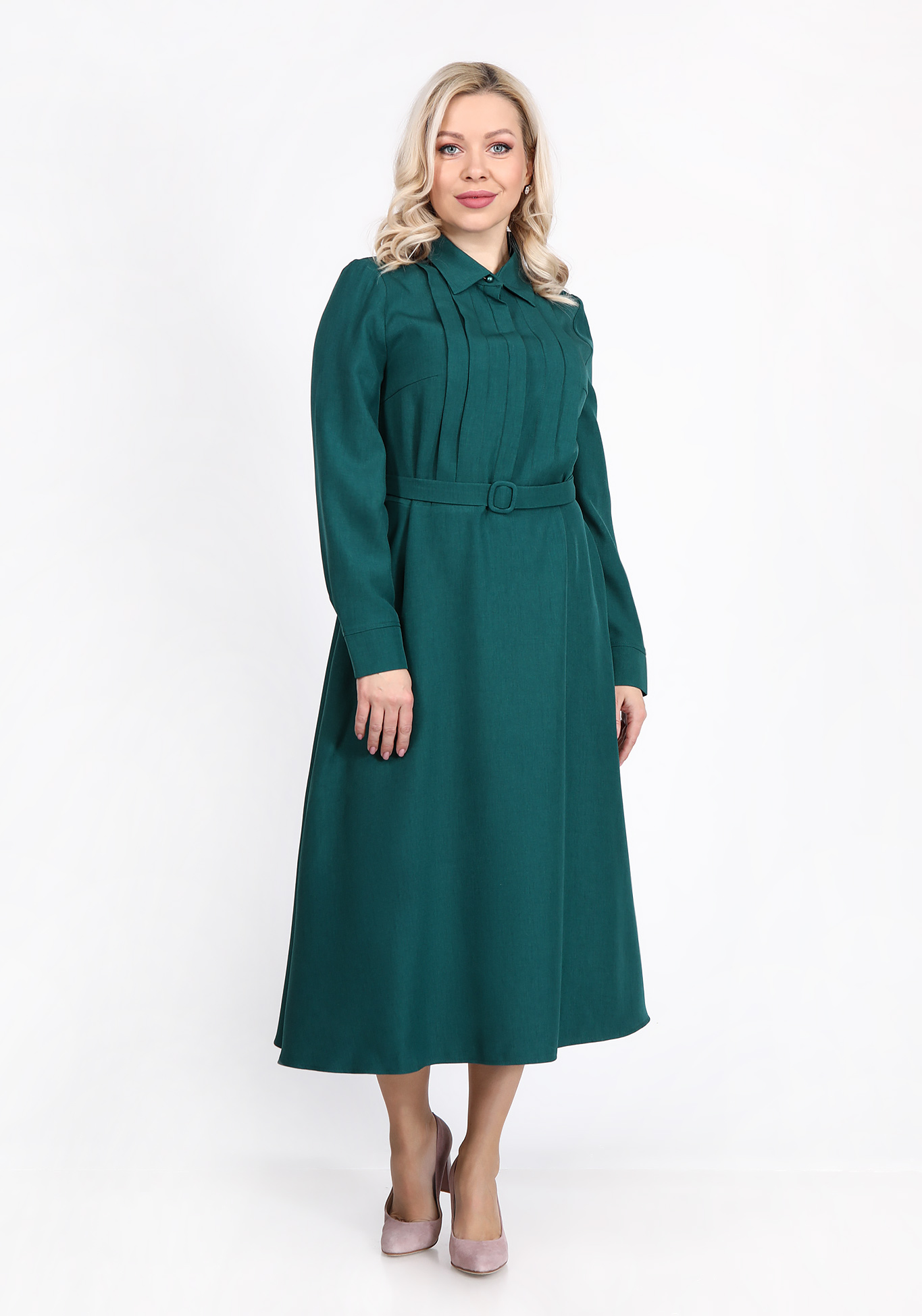 Платье с отложным воротником и поясом Elletto Life, размер 48, цвет зеленый - фото 1
