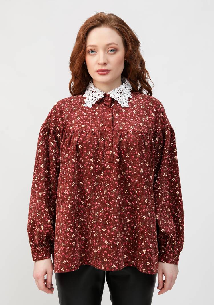 Блуза с цветочным принтом и воротником шир.  750, рис. 25