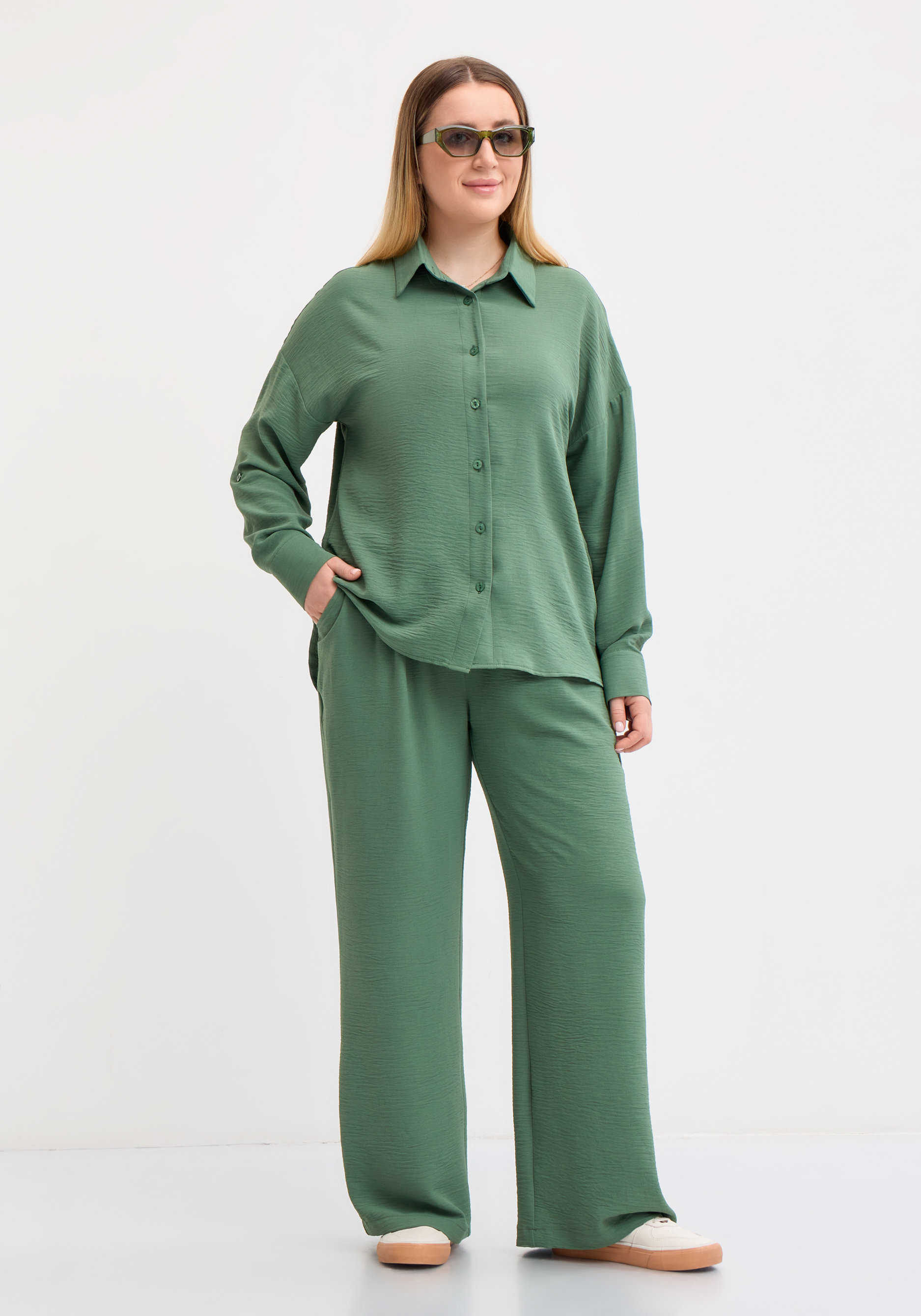 

Брюки широкие на резинке по талии, Зеленый