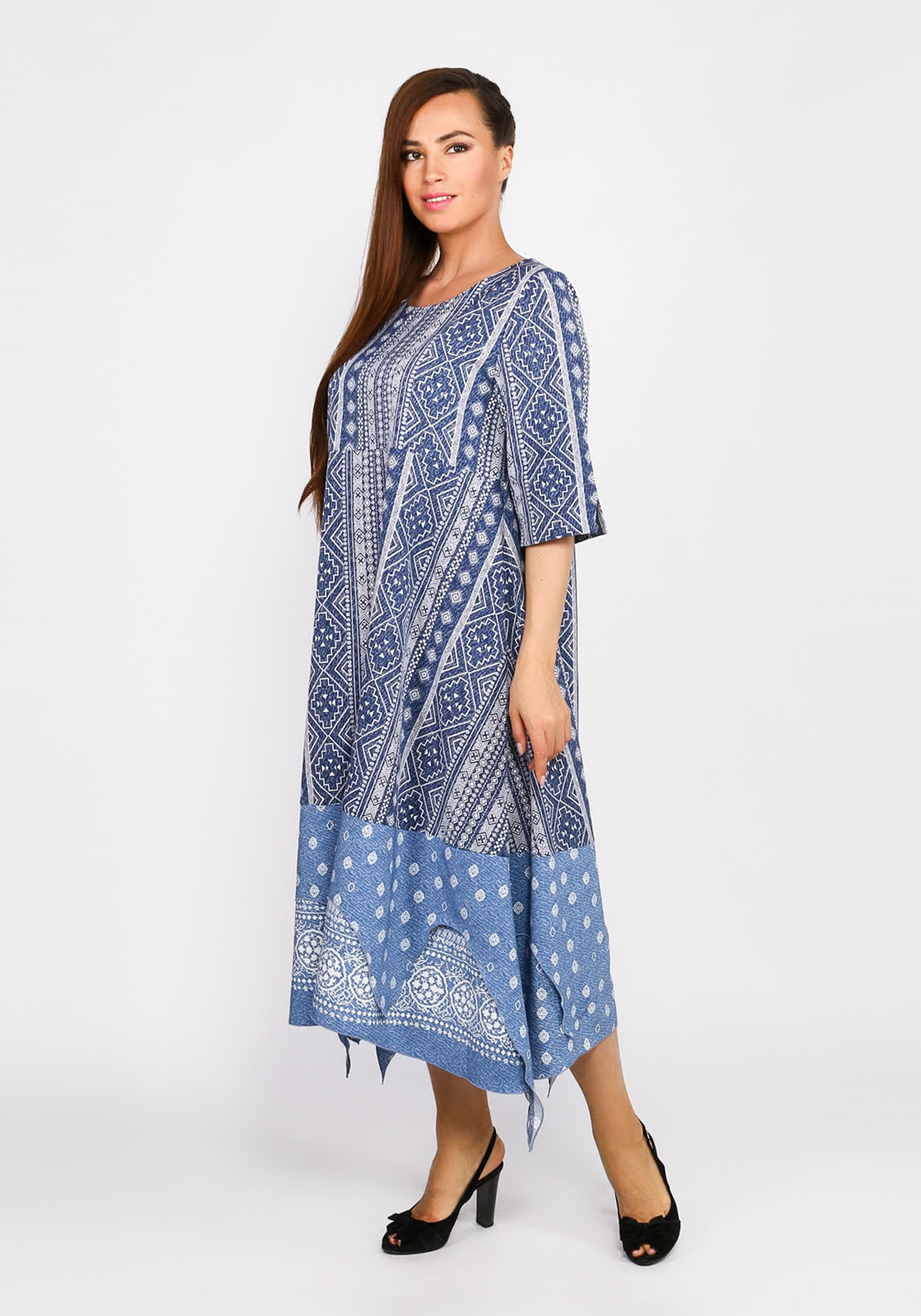 Платье свободного кроя с асимметричным низом Mio Imperatrice, размер 52, цвет синий - фото 1