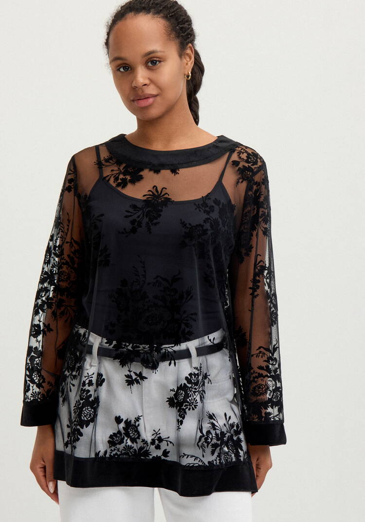 Блуза из сетки с бархатным принтом шир.  750, рис. 4