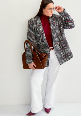 Пиджак двубортный с принтом в клетку