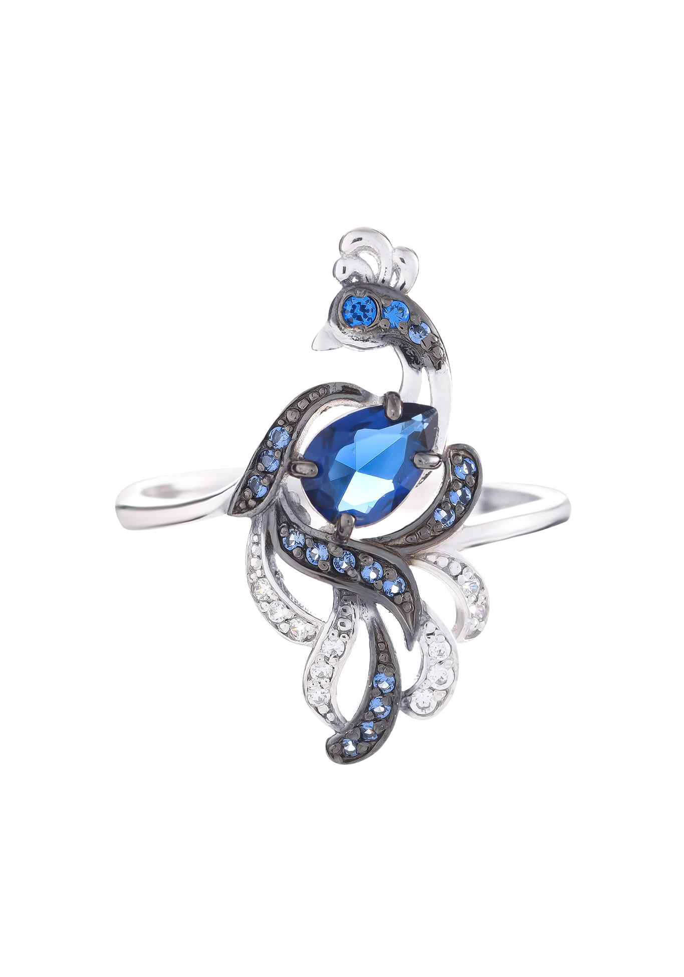 Серебряное кольцо «Волшебная птица» Серебряный Дом, цвет синий, размер 16 кластер - фото 2