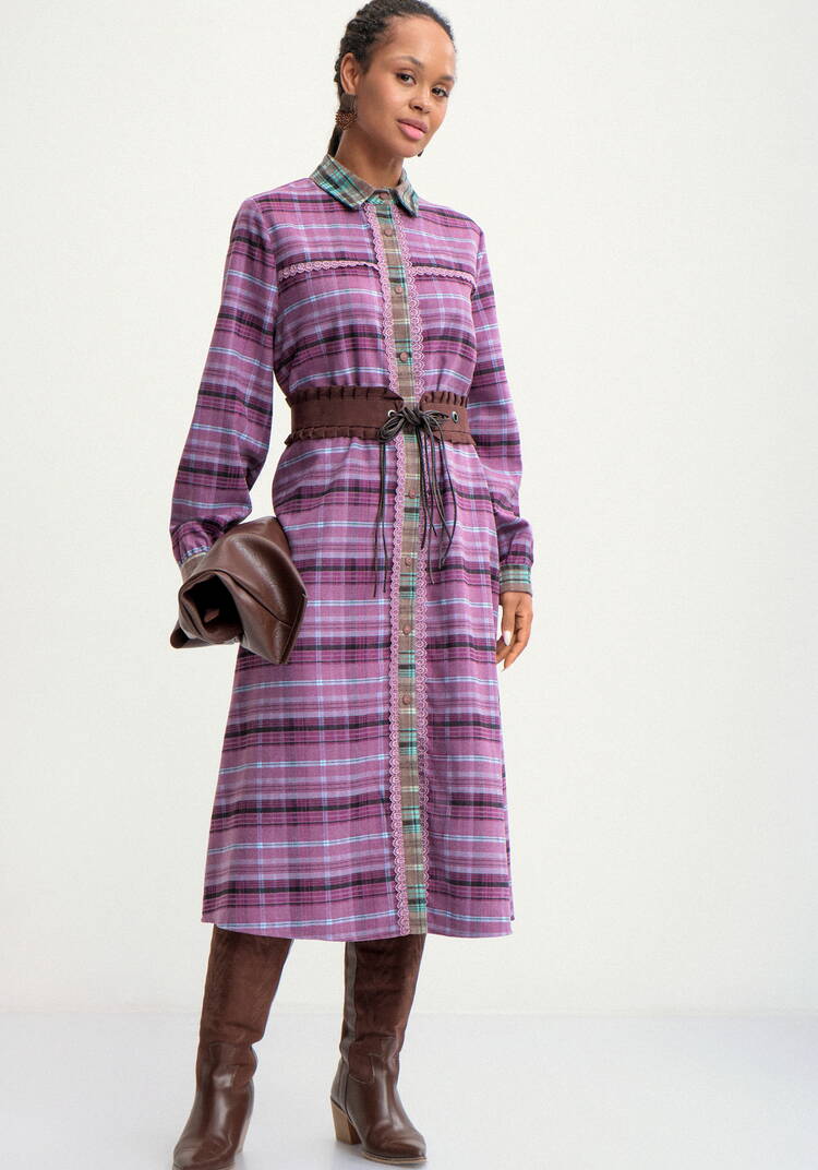 Платье-рубашка в клетку на пуговицах шир.  750, рис. 1