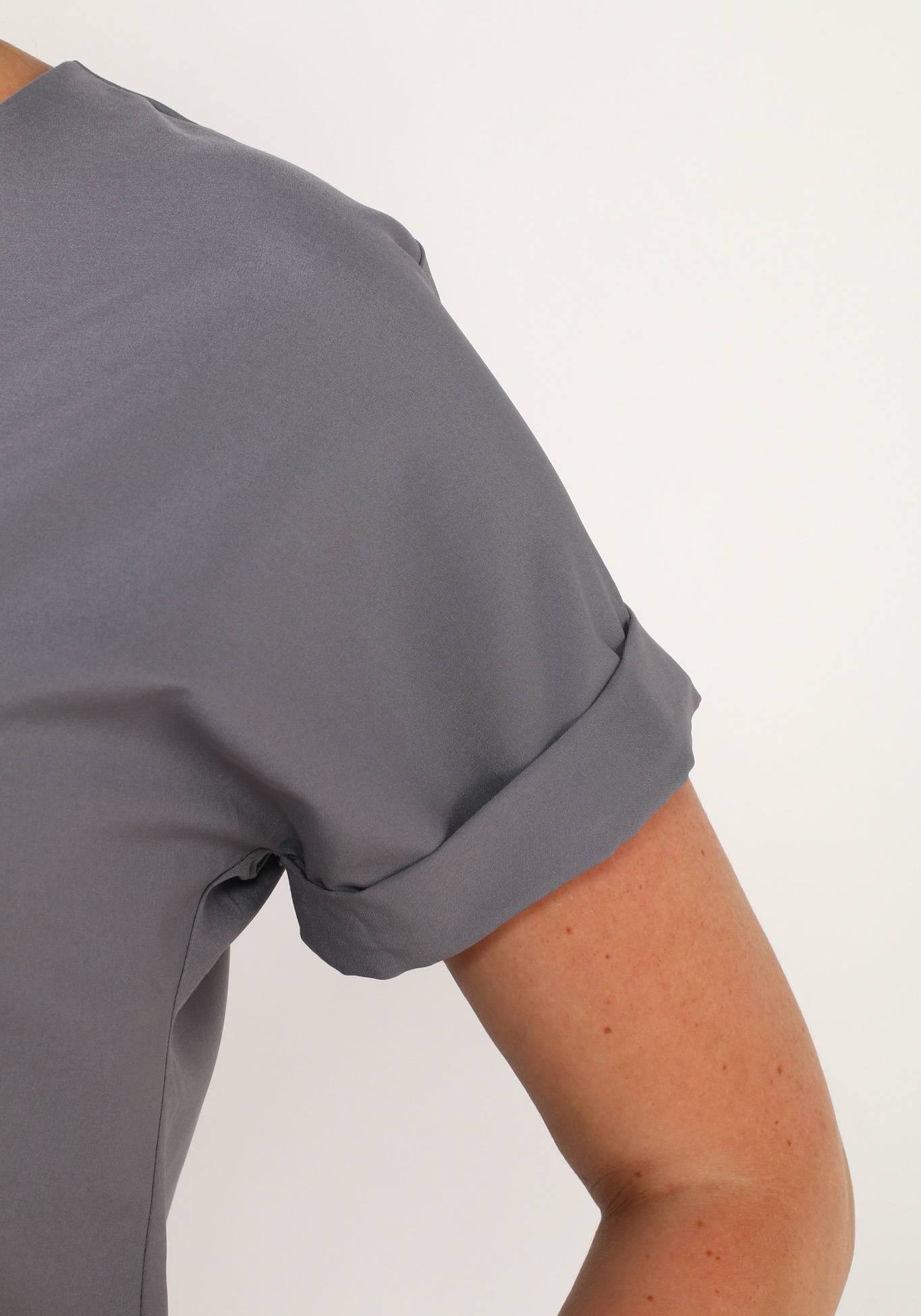 Блуза с коротким рукавом и фигурным вырезом Simple Story, размер 56, цвет серый - фото 4