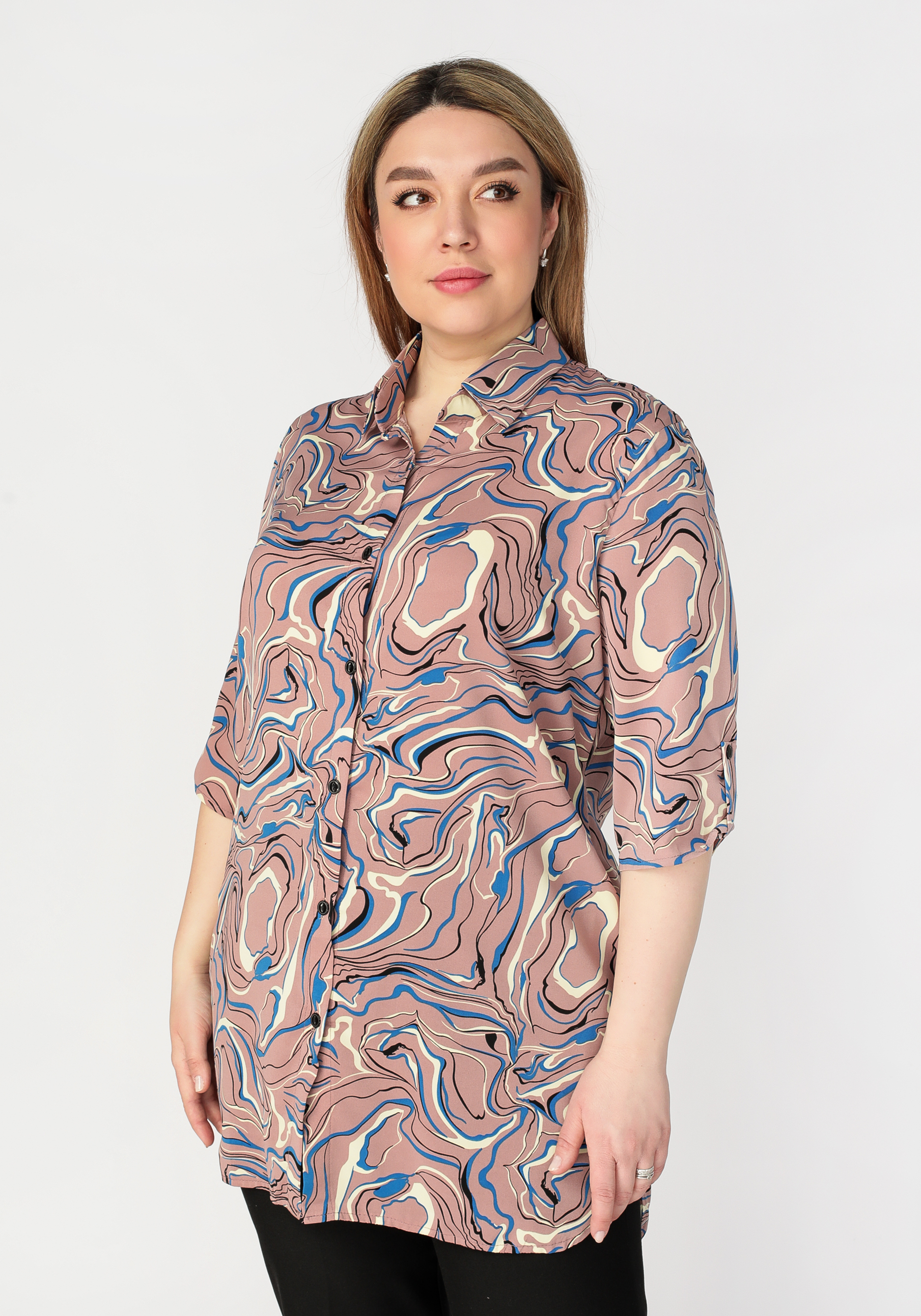 Блуза на пуговицах с принтом "Оливия", размер 56, цвет бежевый - фото 2