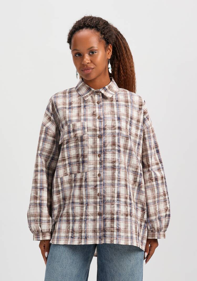 Рубашка в клетку свободного кроя шир.  750, рис. 4