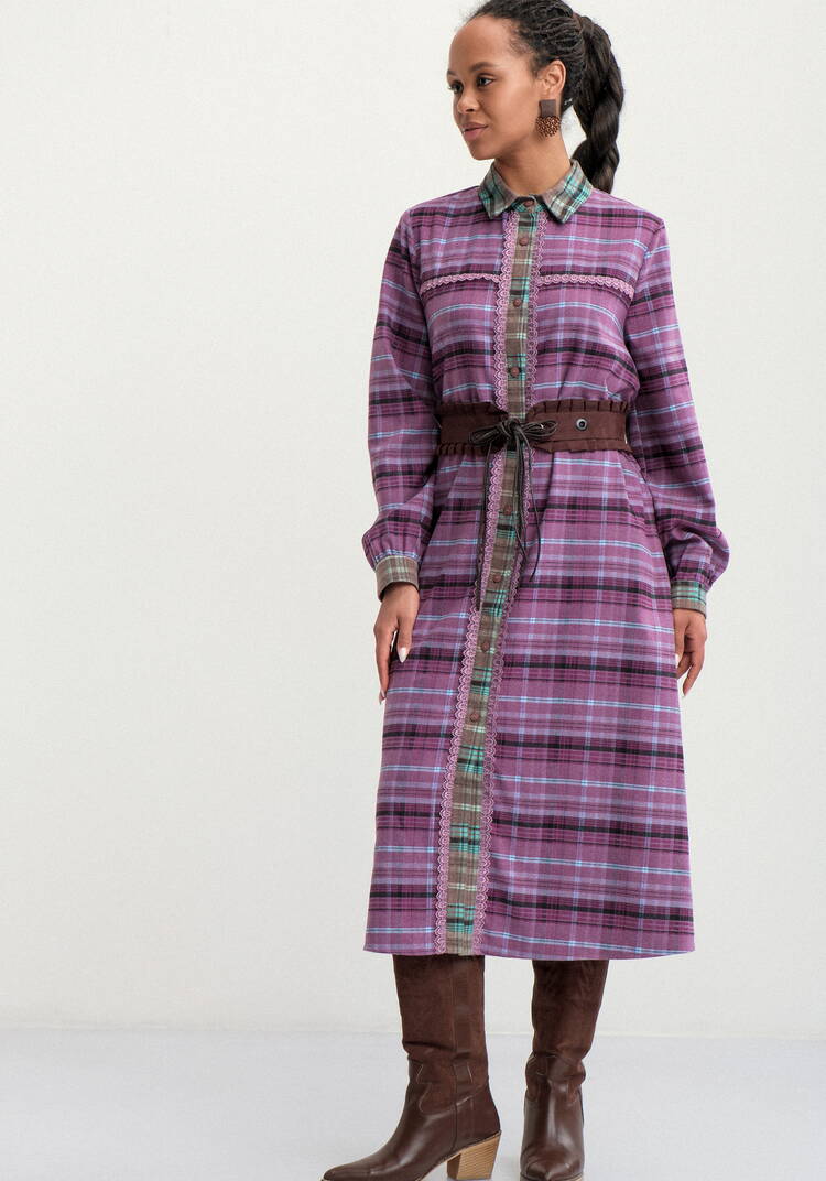 Платье-рубашка в клетку на пуговицах шир.  750, рис. 9