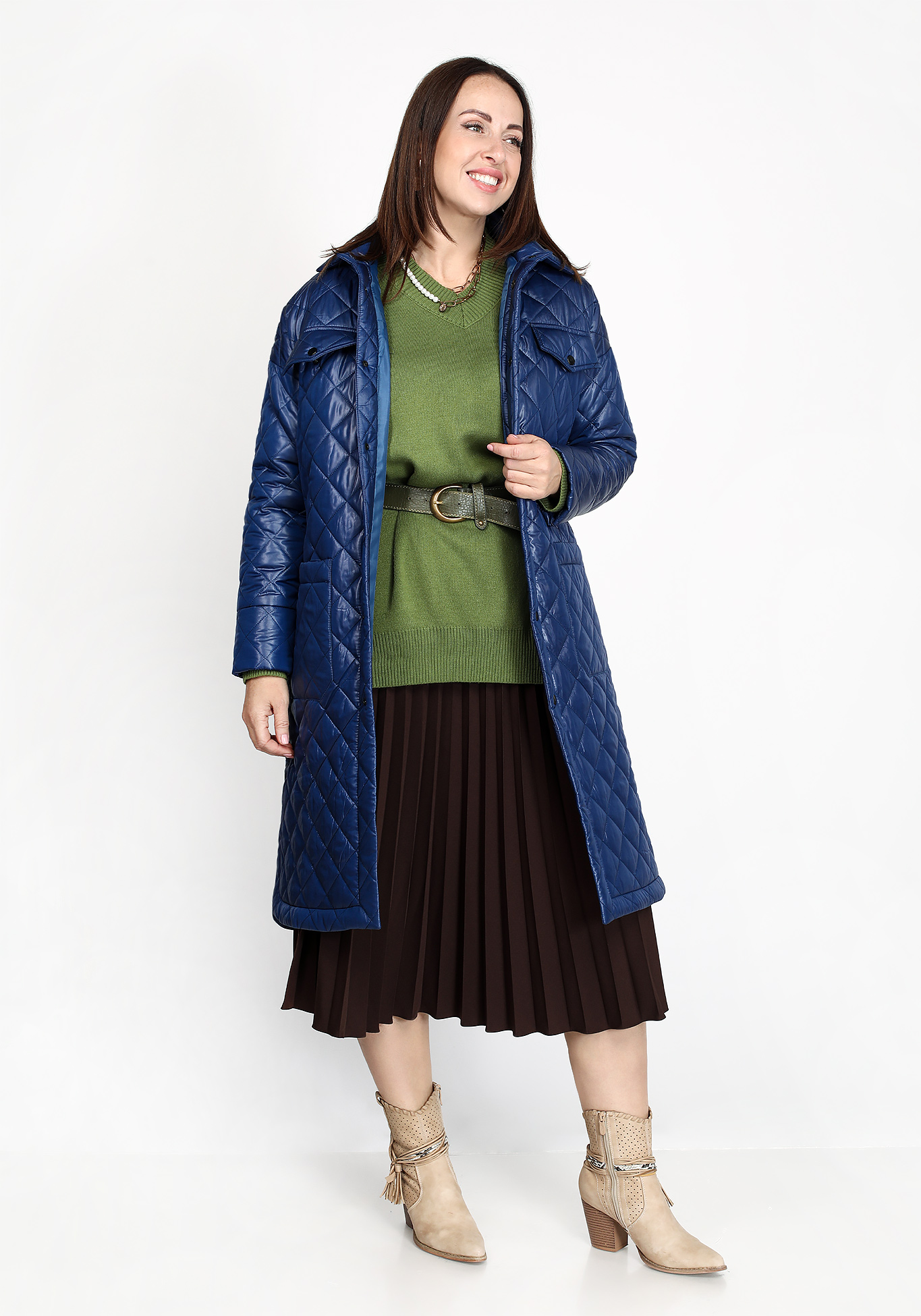 Пальто-рубашка стеганное Julia Weber, размер 48, цвет синий - фото 7
