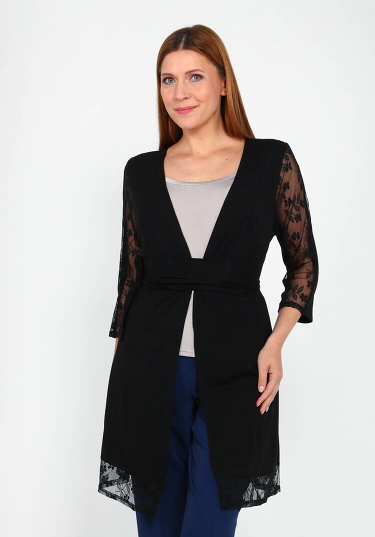 Кардиган с кружевными вставками и поясом шир.  750, рис. 7