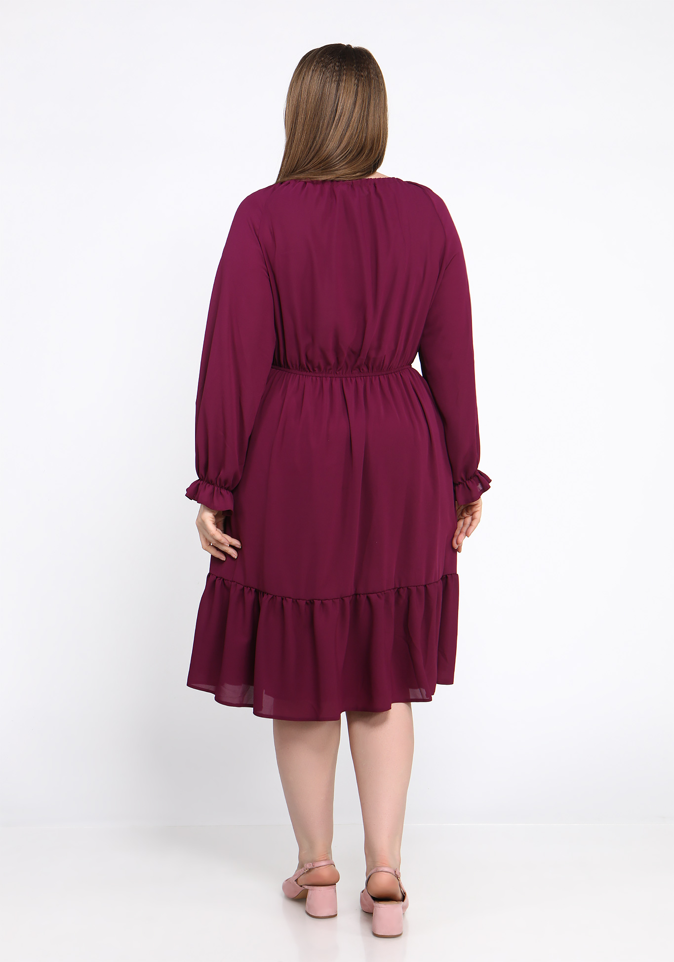 Платье однотонное с воланом Bianka Modeno, размер 52, цвет красный - фото 3