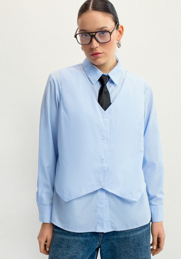 Блуза с имитацией жилетки свободного кроя шир.  580, рис. 4