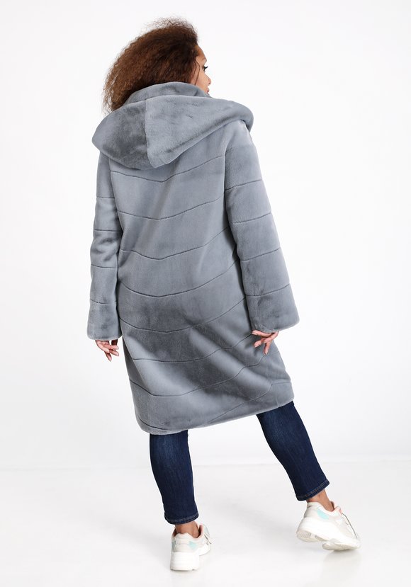 Шуба из эко норки с капюшоном шир.  580, рис. 7