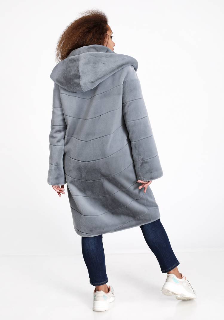 Шуба из эко норки с капюшоном шир.  750, рис. 7