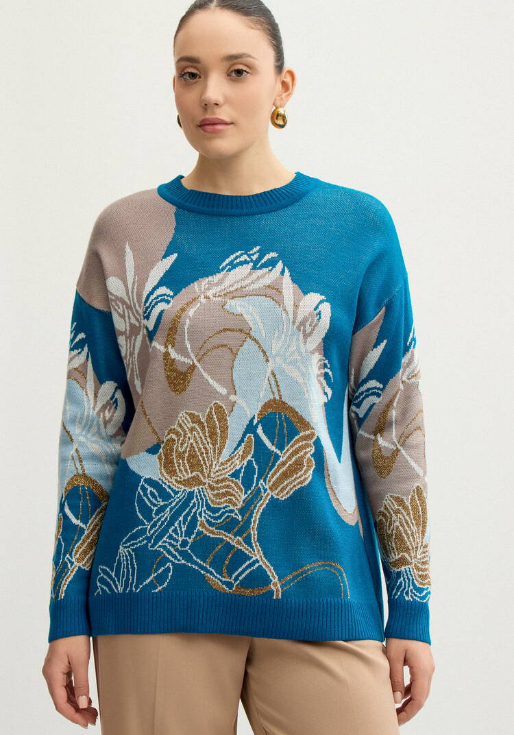 Джемпер с цветочно-абстрактным принтом шир.  750, рис. 4