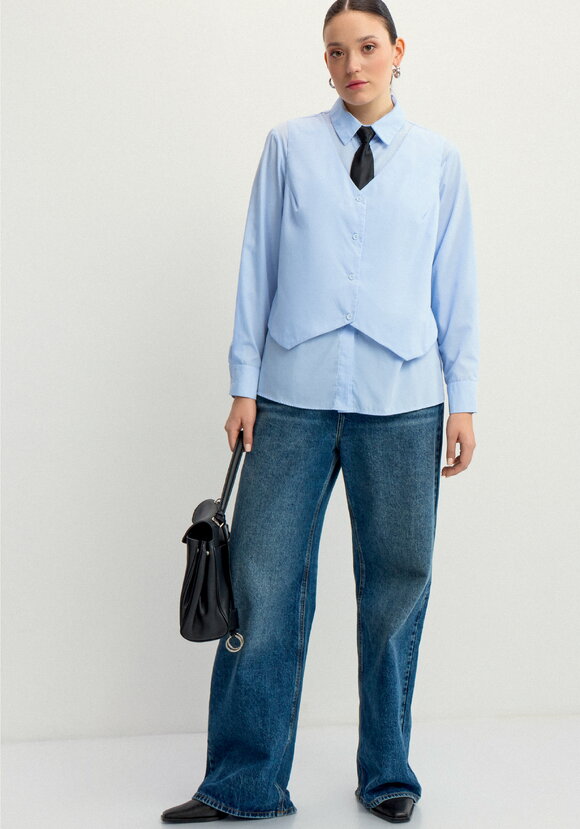 Блуза с имитацией жилетки свободного кроя шир.  580, рис. 2