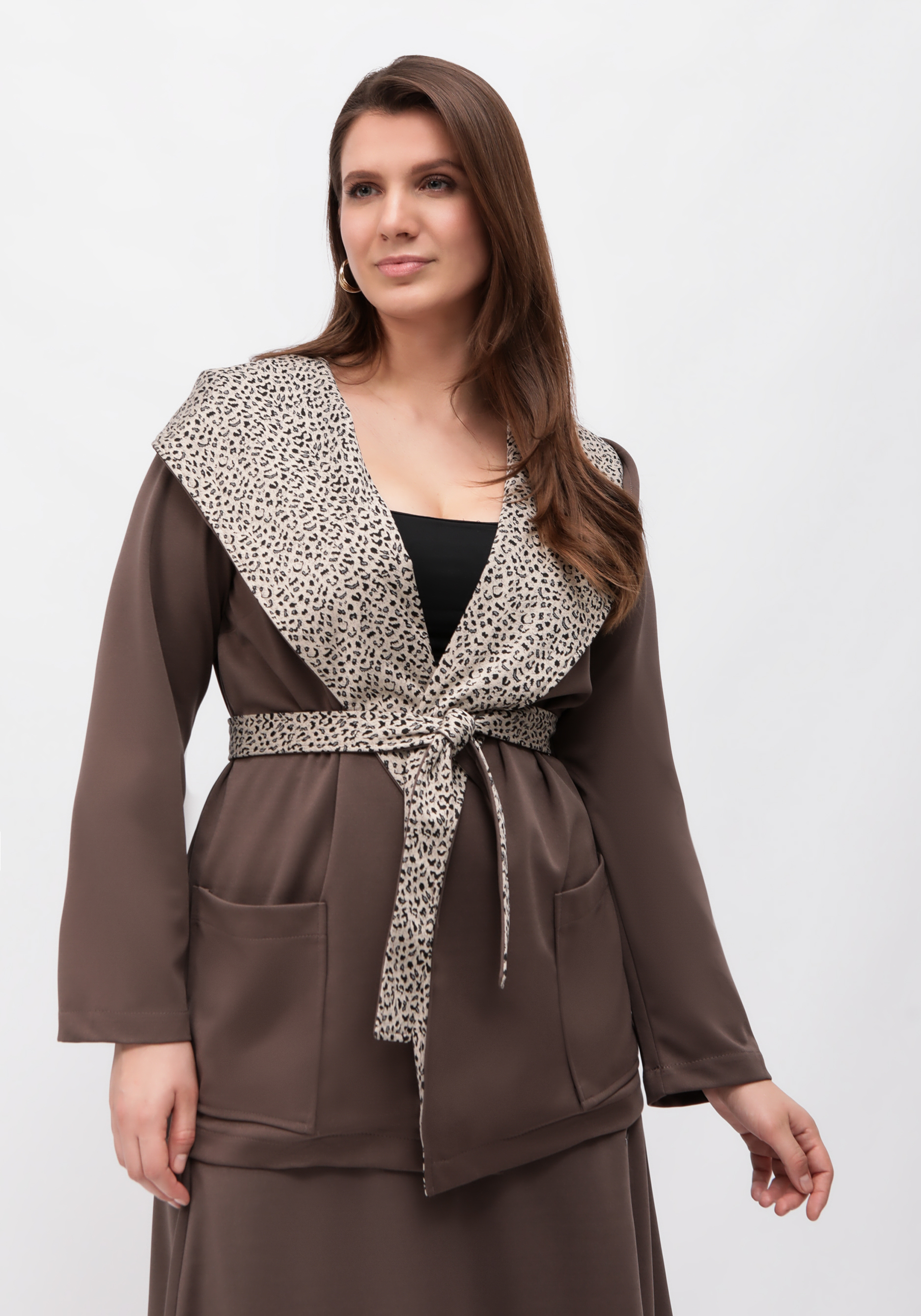 

Кардиган с леопардовым капюшоном, Коричневый