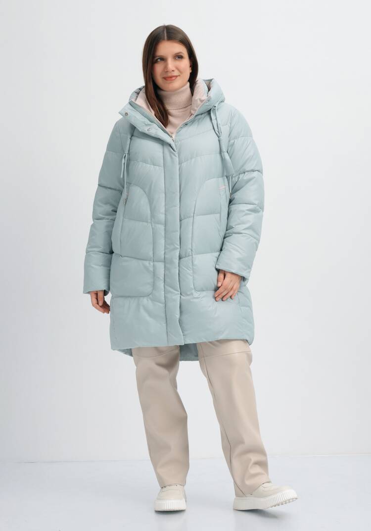 Пуховик стеганый с контрастным капюшоном шир.  750, рис. 20