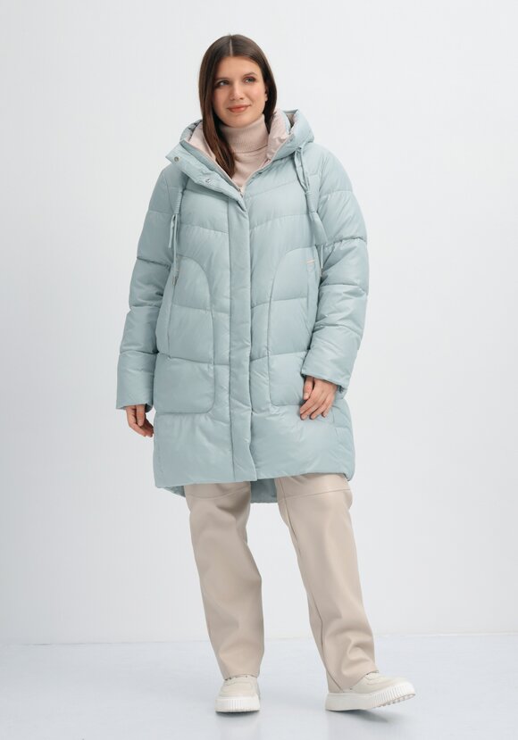 Пуховик стеганый с контрастным капюшоном шир.  580, рис. 20