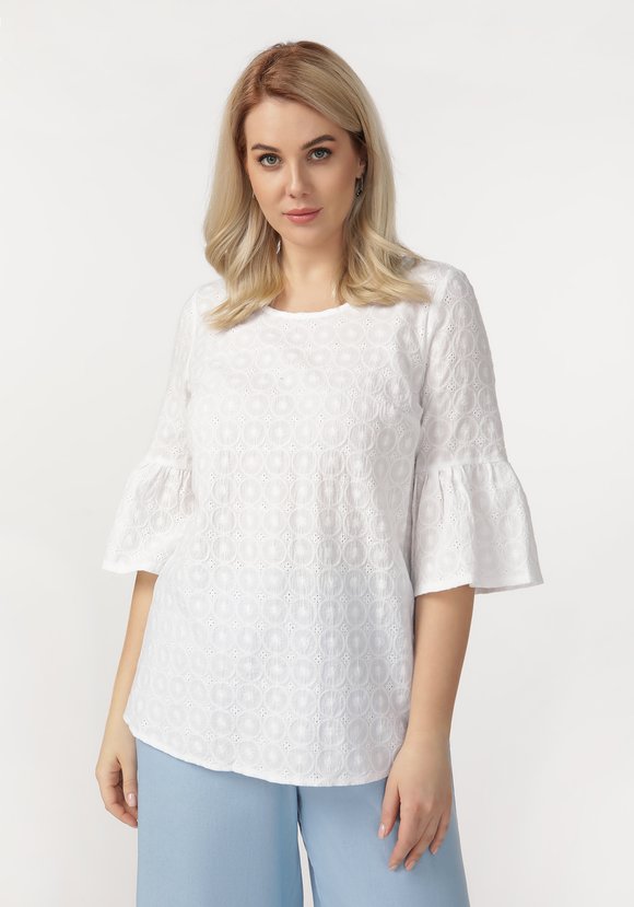 Блуза из шитья с воланом по низу рукава шир.  580, рис. 2