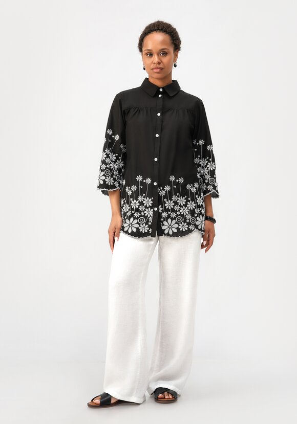 Блуза с цветочной вышивкой на пуговицах шир.  580, рис. 2