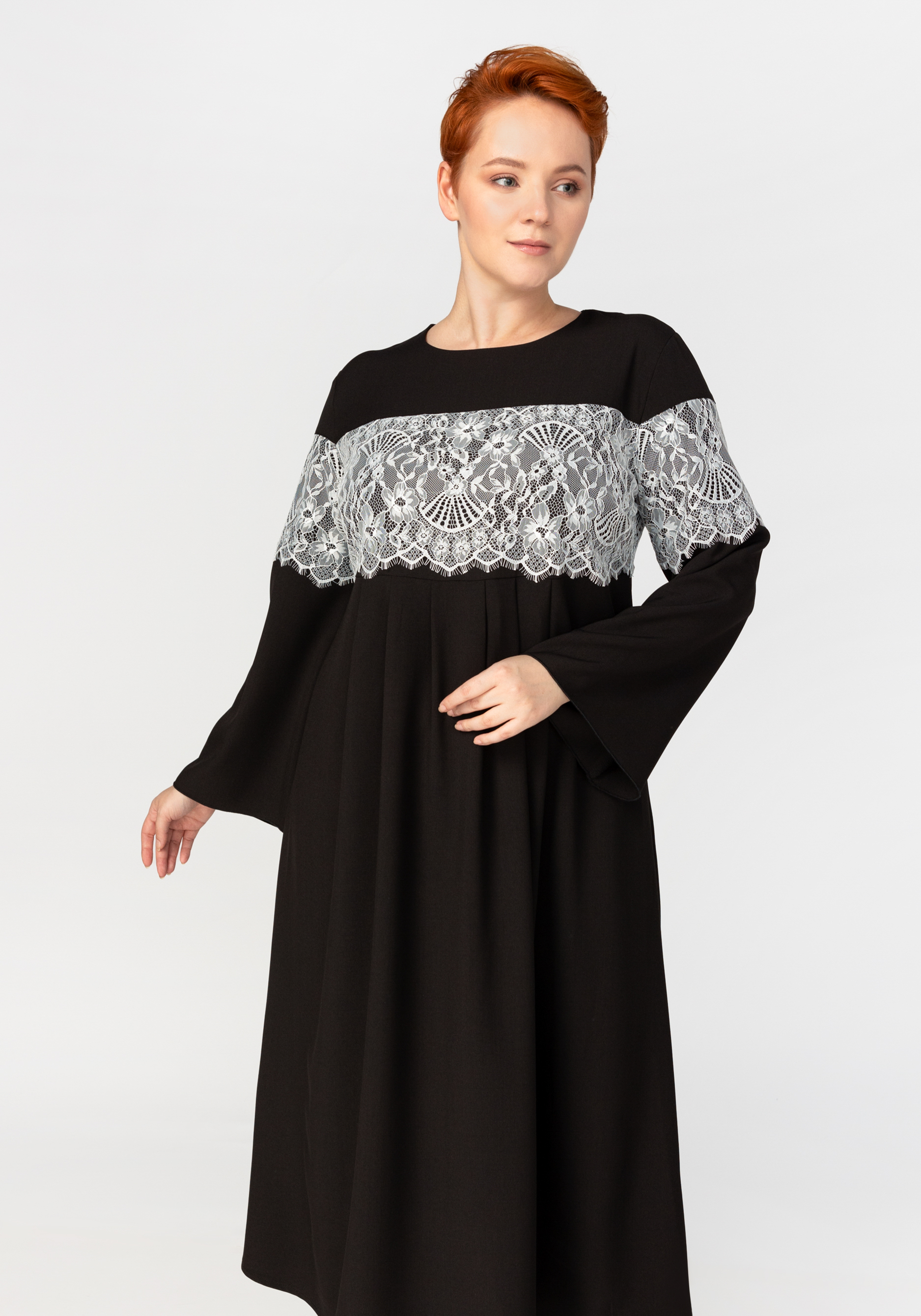 Платье А-силуэта с кружевом Bianka Modeno, цвет черный, размер 50 - фото 1
