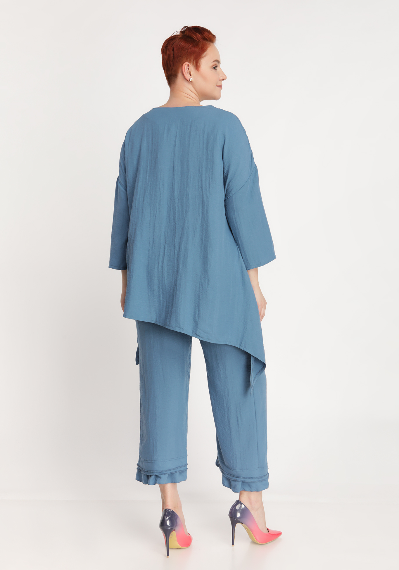 Костюм-двойка: удлиненная блуза и брюки, размер 50, цвет индиго - фото 4