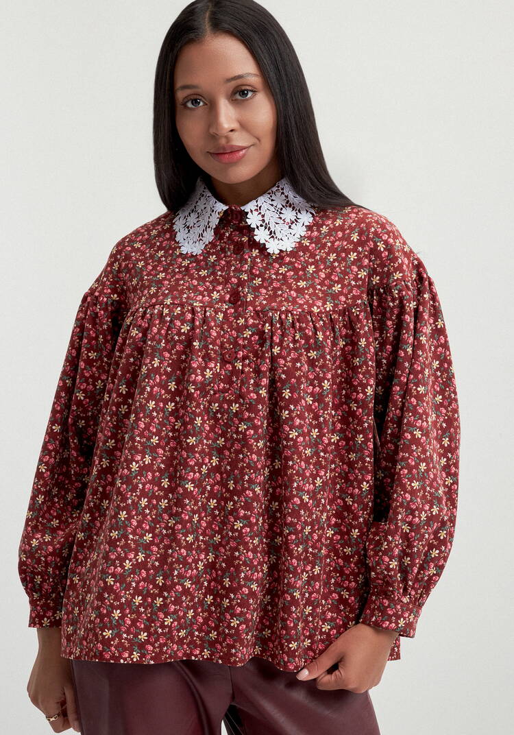 Блуза из микровельвета с ажурным воротником шир.  750, рис. 6