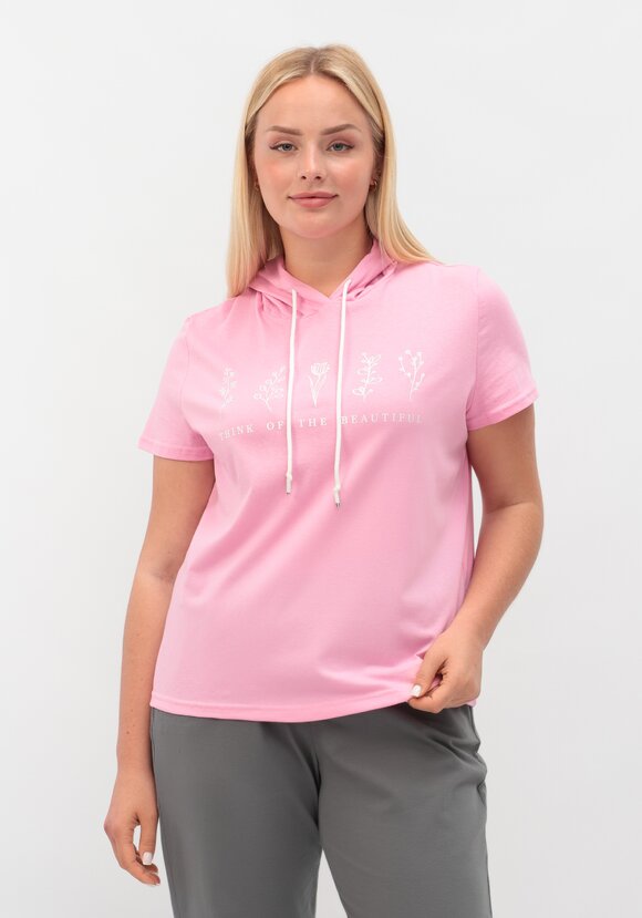 Футболка с капюшоном и лаконичным принтом шир.  580, рис. 28