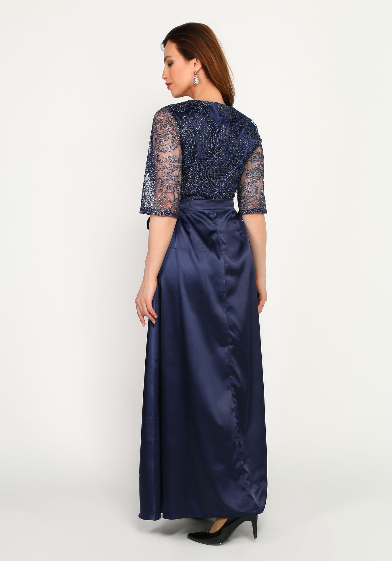 Платье вечернее в пол с кружевной отделкой Bel Fiore, размер 50, цвет синий - фото 4
