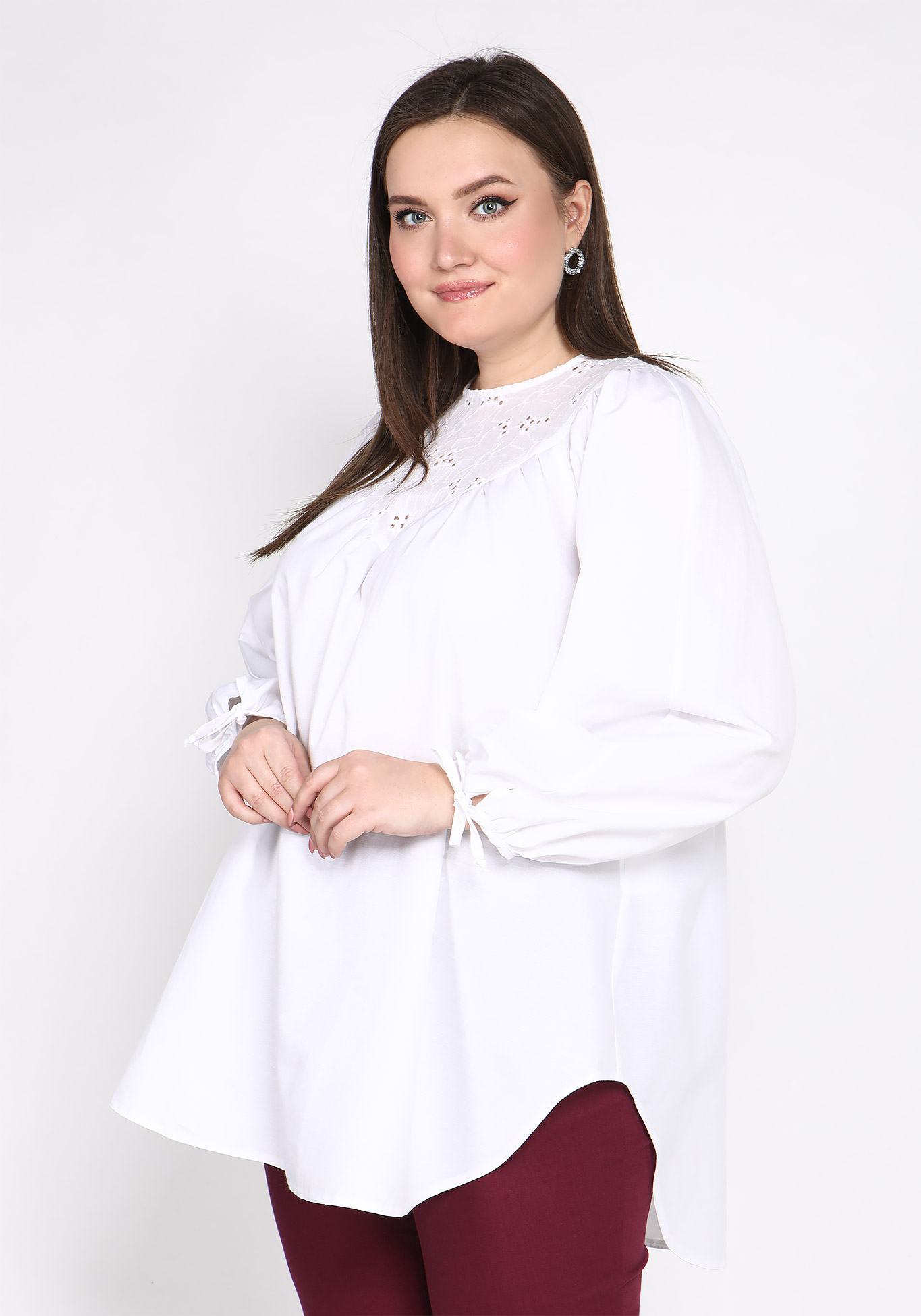 Блуза с вставкой из шитья Bianka Modeno, размер 50, цвет бирюзовый - фото 5