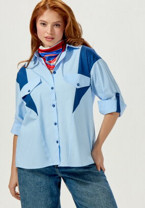 Рубашка свободная с контрастными вставками