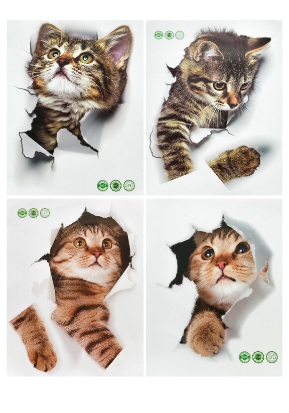 Наклейка интерьерная 3D Милая киса, 4 шт. шир.  580, рис. 1