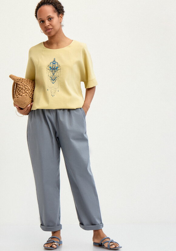 Брюки прямые изо льна с карманами шир.  580, рис. 15