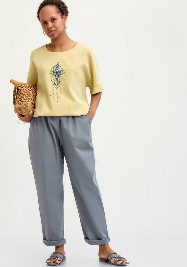 Брюки прямые изо льна с карманами шир.  750, рис. 15