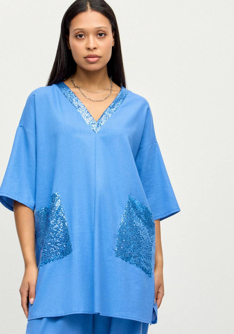 Блуза изо льна с паетками шир.  750, рис. 4