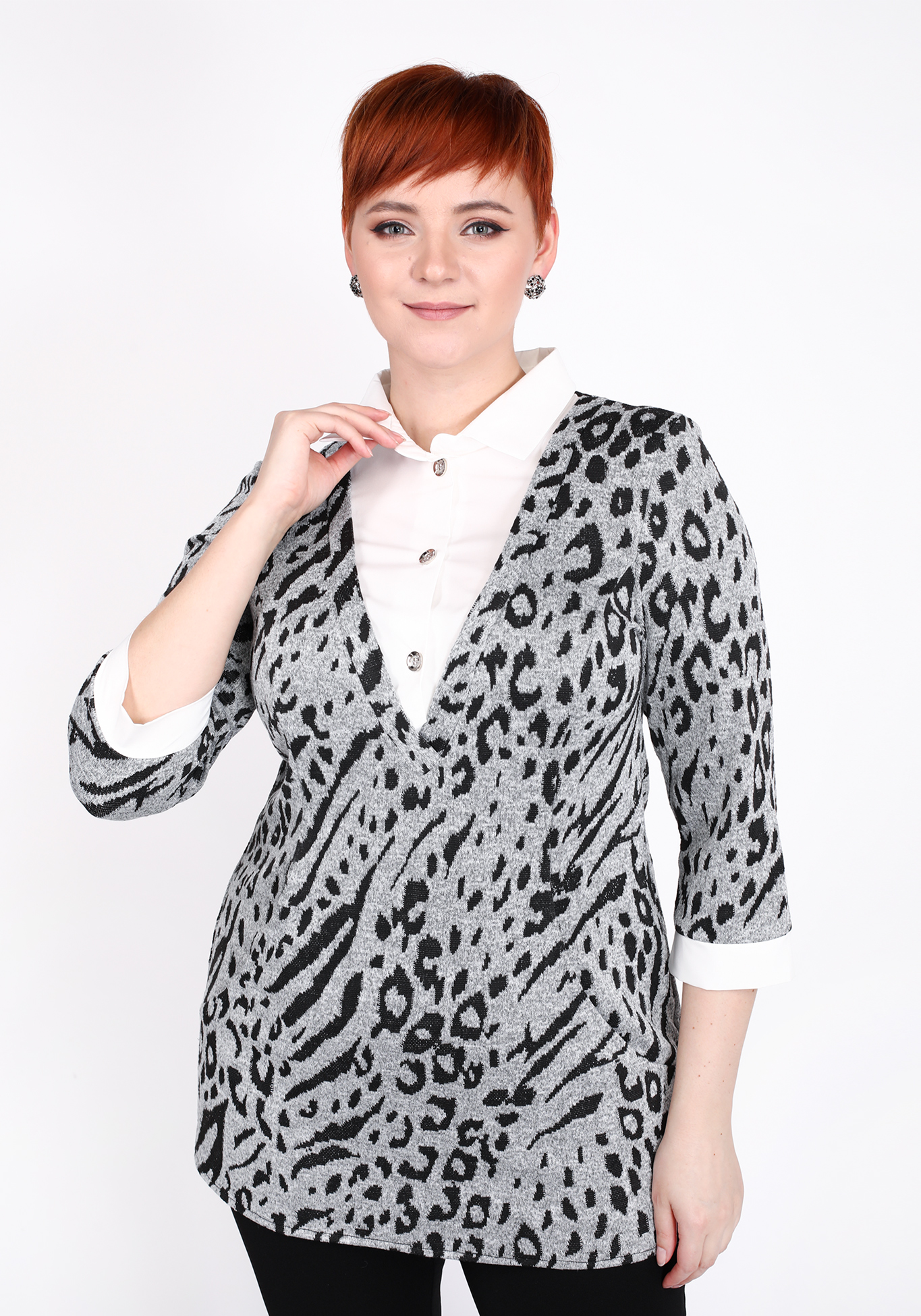 

Туника с отделкой из белой ткани, Серый