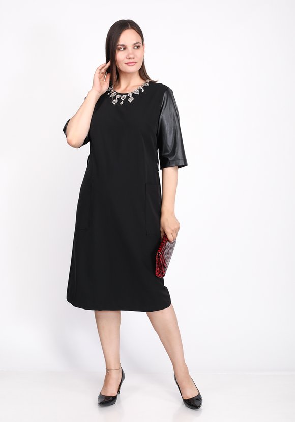 Платье с рукавами из экокожи шир.  580, рис. 1