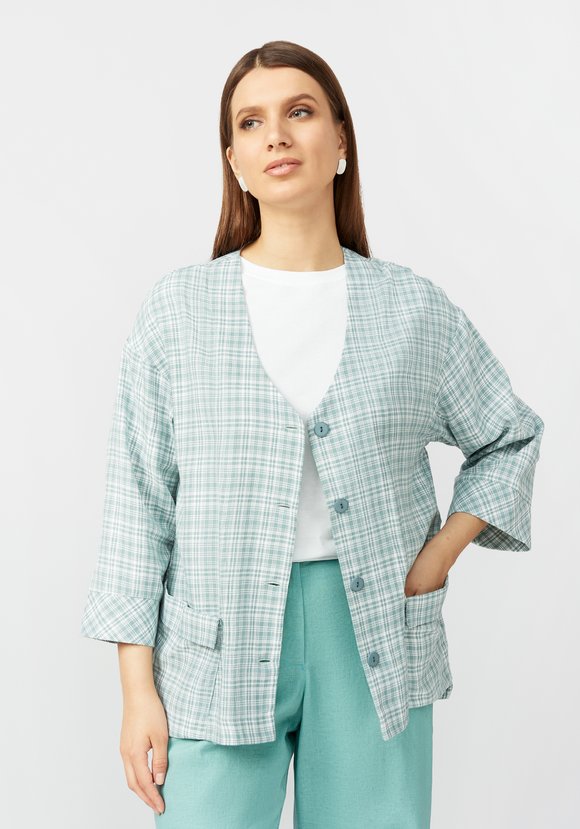 Пиджак в клетку из хлопка шир.  580, рис. 1