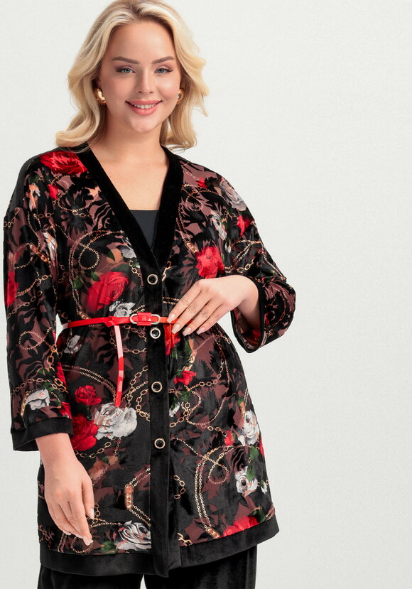 Кардиган из бархата с цветочным принтом шир.  580, рис. 15