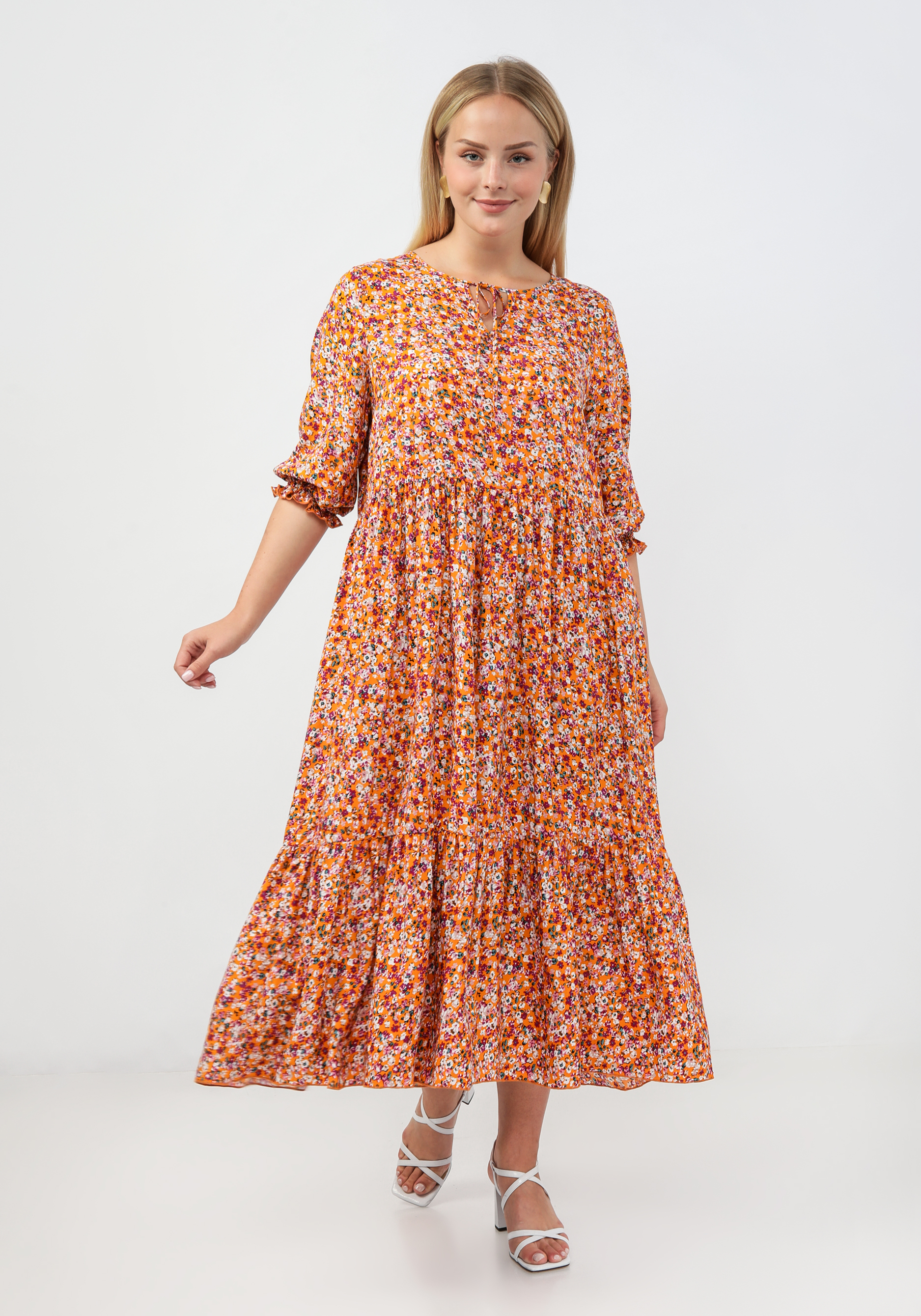 Платье свободного кроя расклешенное к низу Frida, цвет оранжевый, размер 60 - фото 1