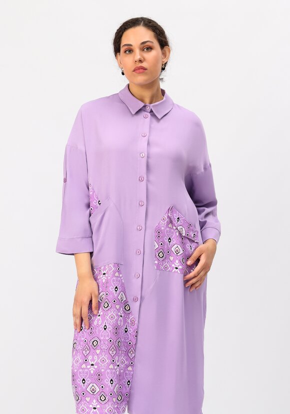 Платье-рубашка из штапеля комбинированное шир.  580, рис. 10