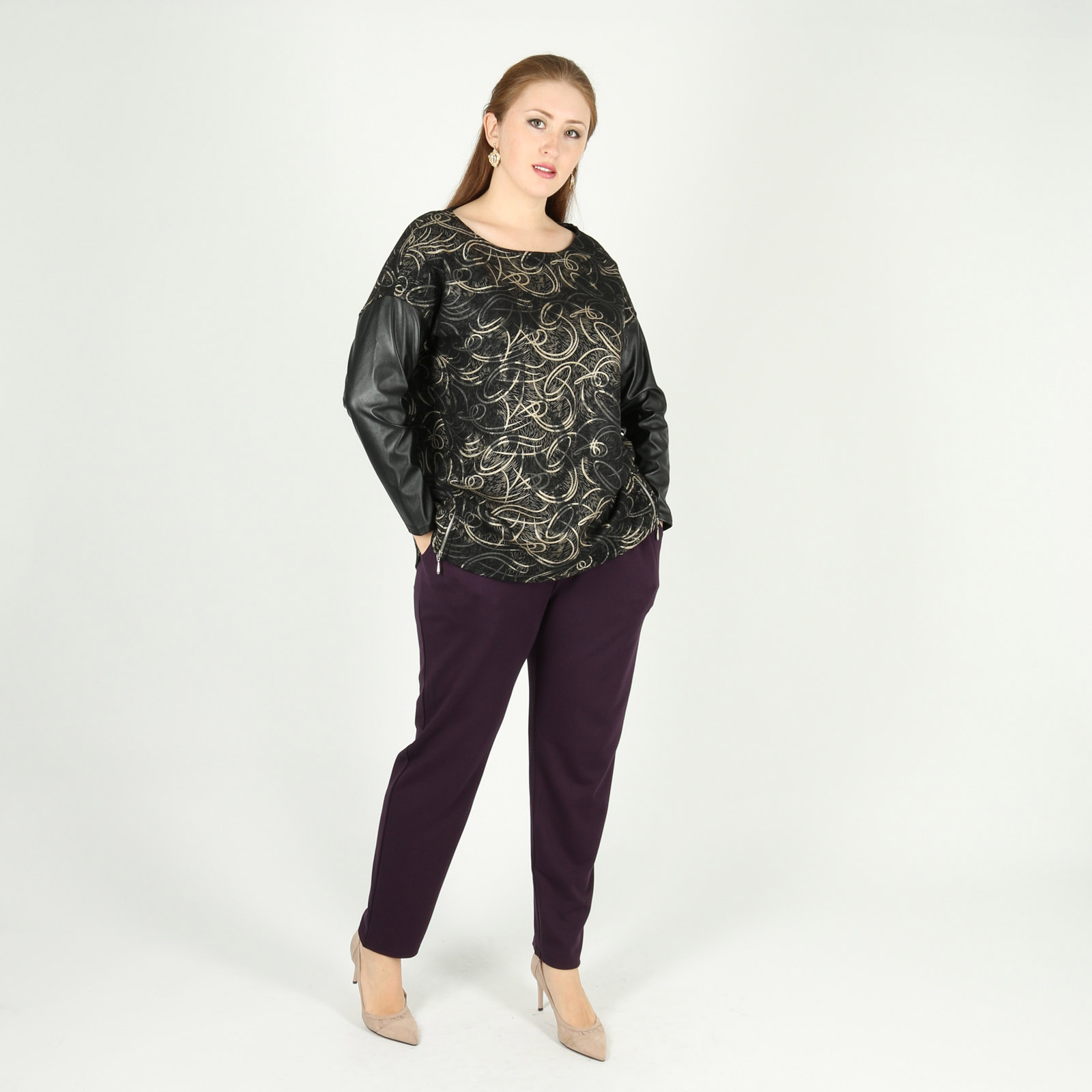 Блузка с округлым вырезом и молниями Ledy Di, размер 50, цвет черный - фото 5