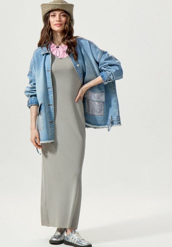 Джинсовая куртка со стразами на карманах шир.  580, рис. 9