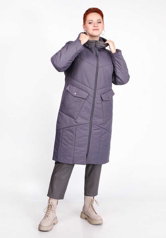 Пальто на синтепоне однотонное с капюшоном шир.  580, рис. 5