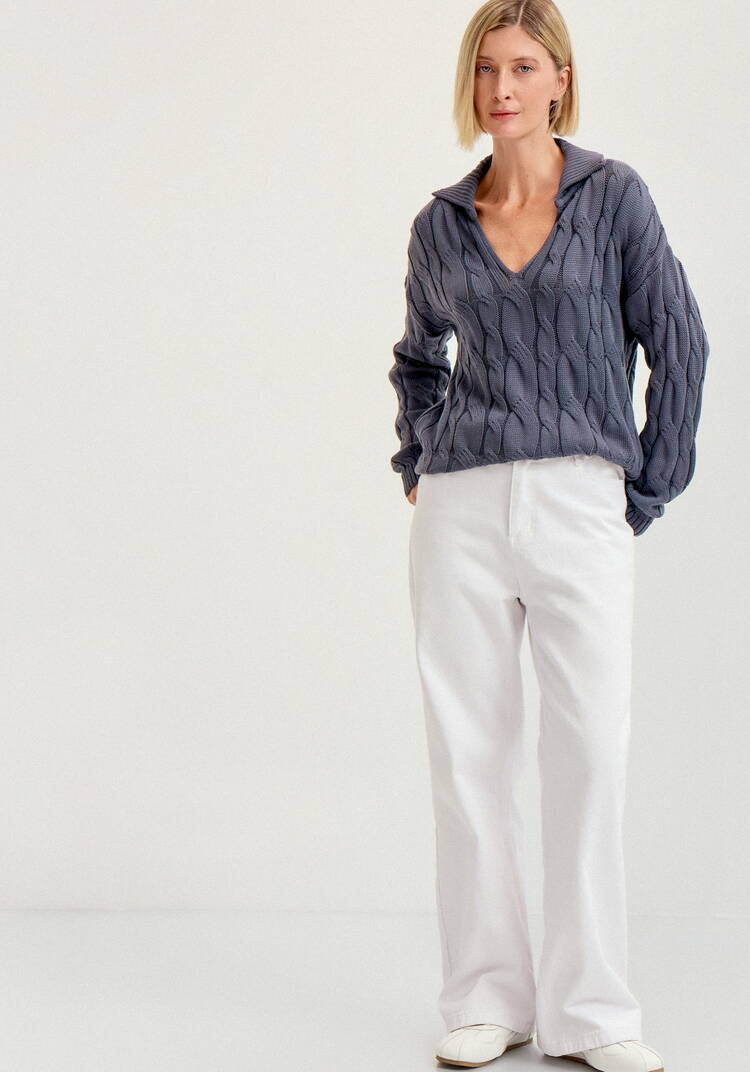 Джемпер с косами и воротником-поло шир.  750, рис. 38