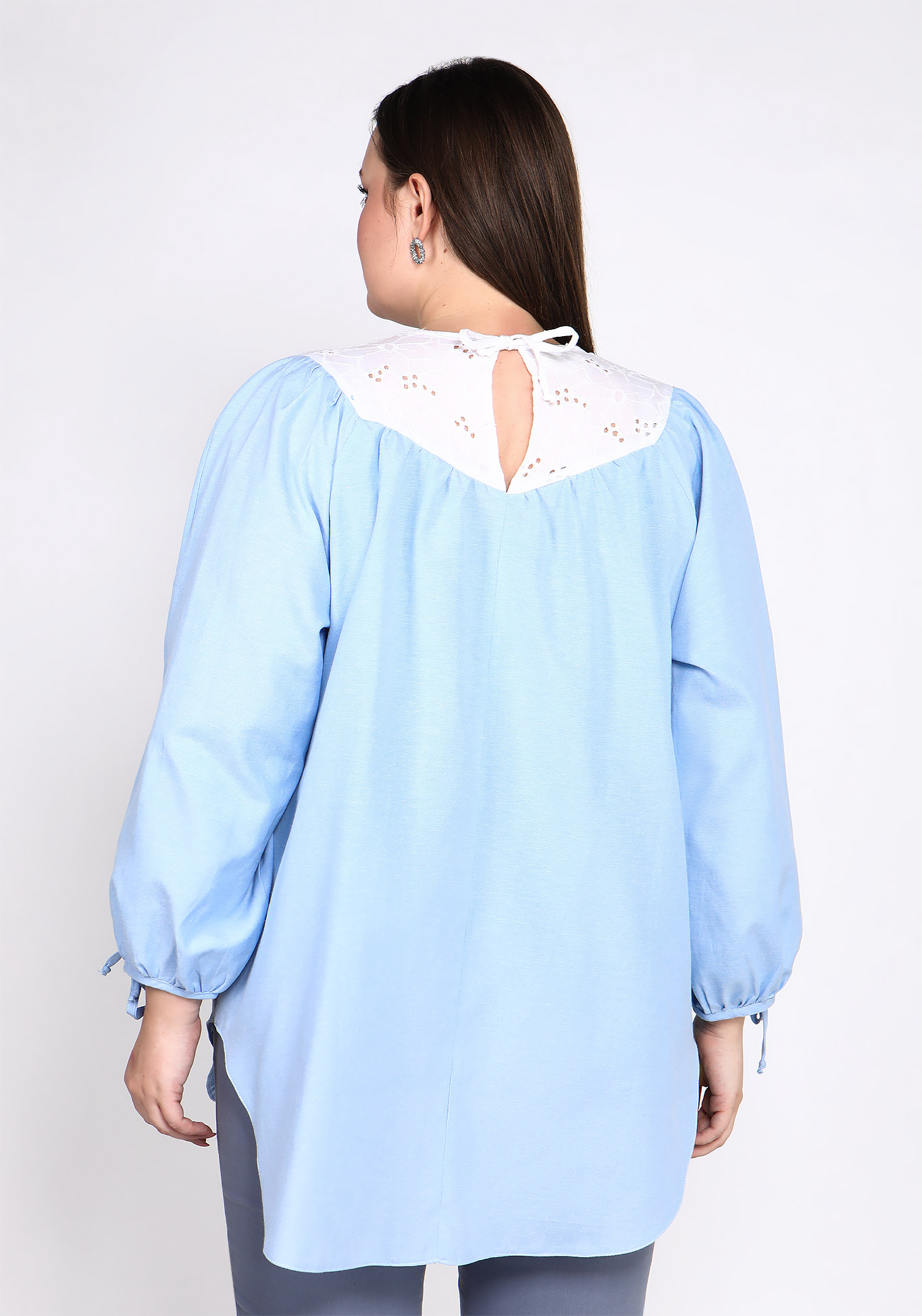 Блуза с вставкой из шитья Bianka Modeno, размер 50, цвет бирюзовый - фото 10