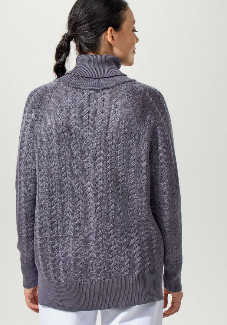 Свитер вязаный с косами и высоким горлом шир.  750, рис. 9